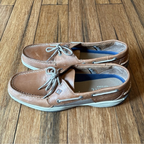 Sperry Top Sider Boat Shoes Mens 13 Slip Ons Loafer Tan Brown Leather Preppy - Picture 6 of 12